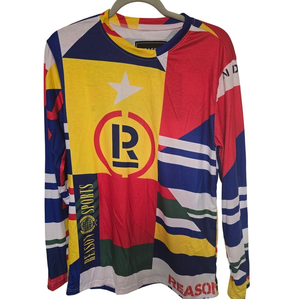 Reason Clothing Flag Long Sleeve Shirt Mens M Multicolor AOP NWT NEW